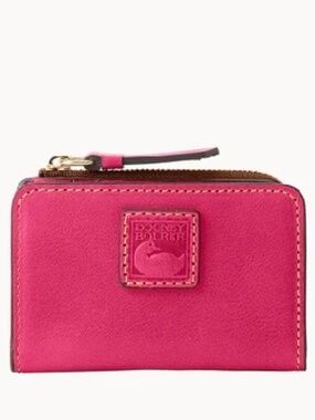 New Dooney and Bourke Wallet Zip Snap Credit Card 12 Florentine Leather Fuchsia